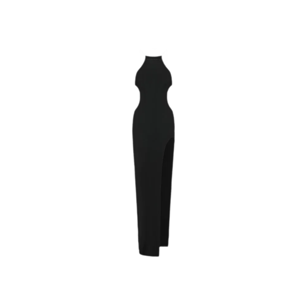 NOLA Backless Halter Slit Knit Dress – Open Back Bodycon Evening Dress