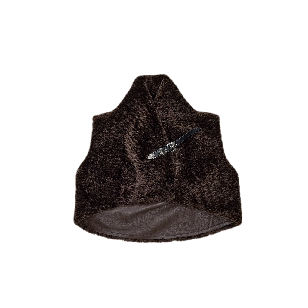 Belted Leopard Print Faux Fur Cropped Vest