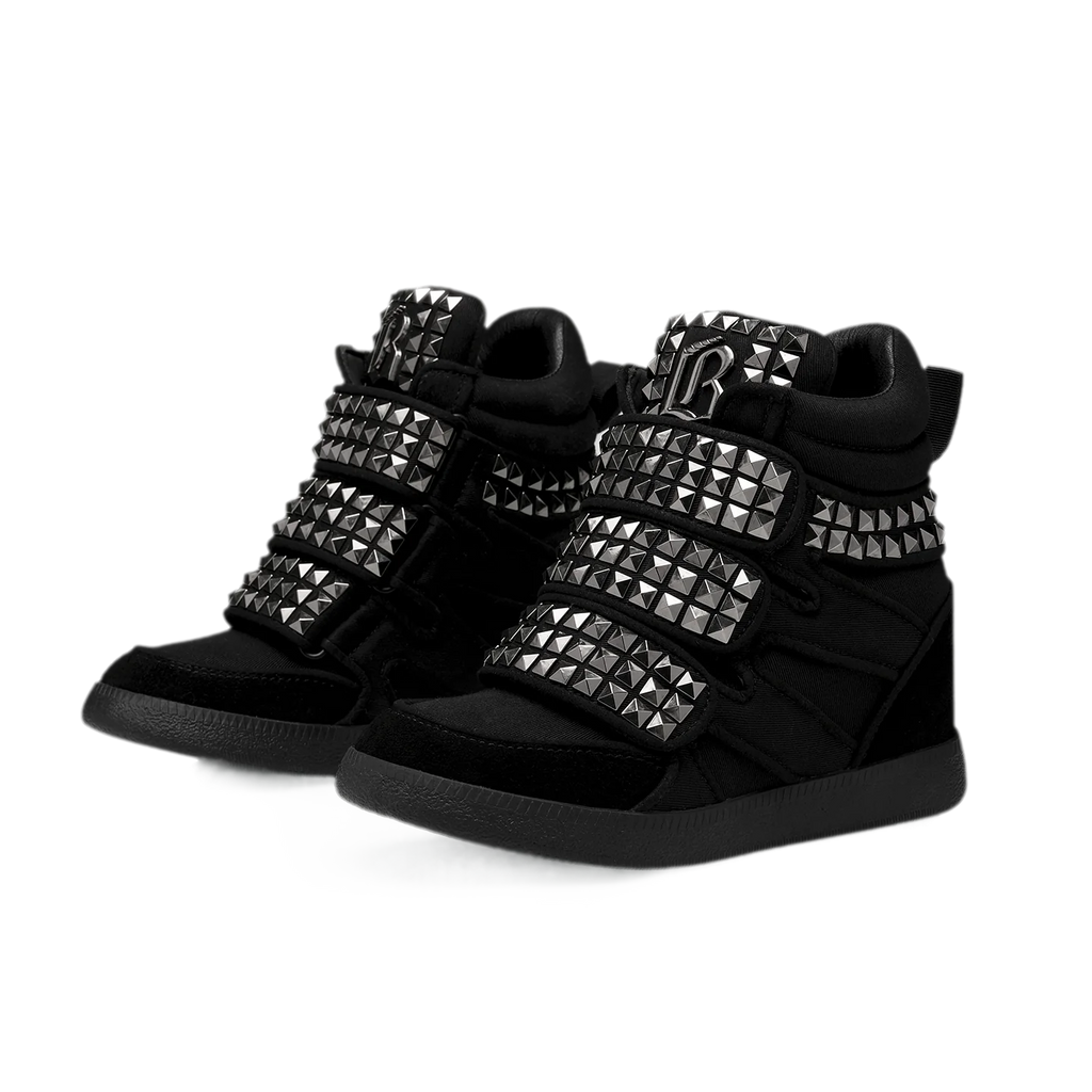 Black rivet platform sneakers