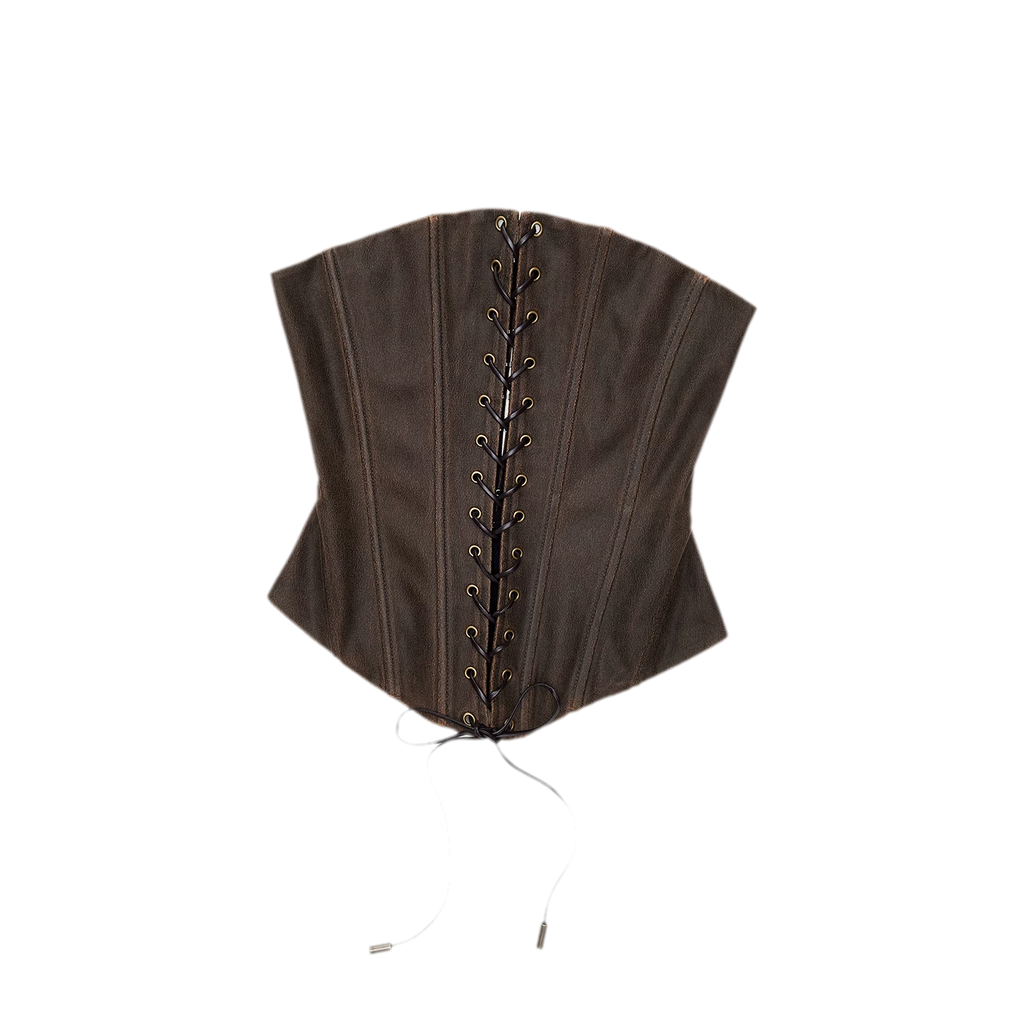 Washed Faux Leather Lace-Up Corset Belt
