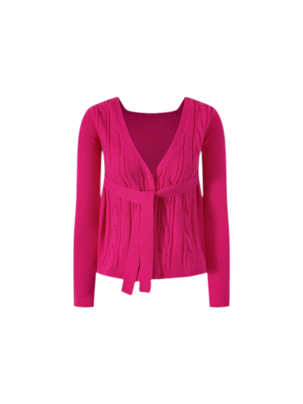 Y2K Textured V-Neck Wool Knit Cardigan & Rose Print Skirt Set
