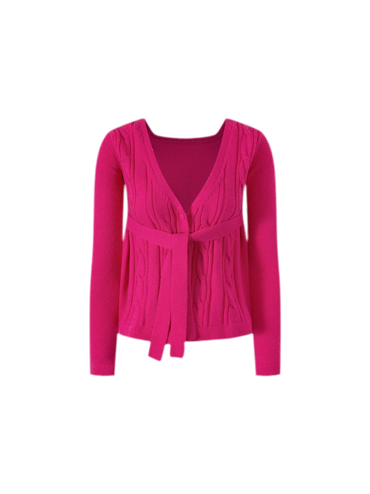 Y2K Textured V-Neck Wool Knit Cardigan & Rose Print Skirt Set