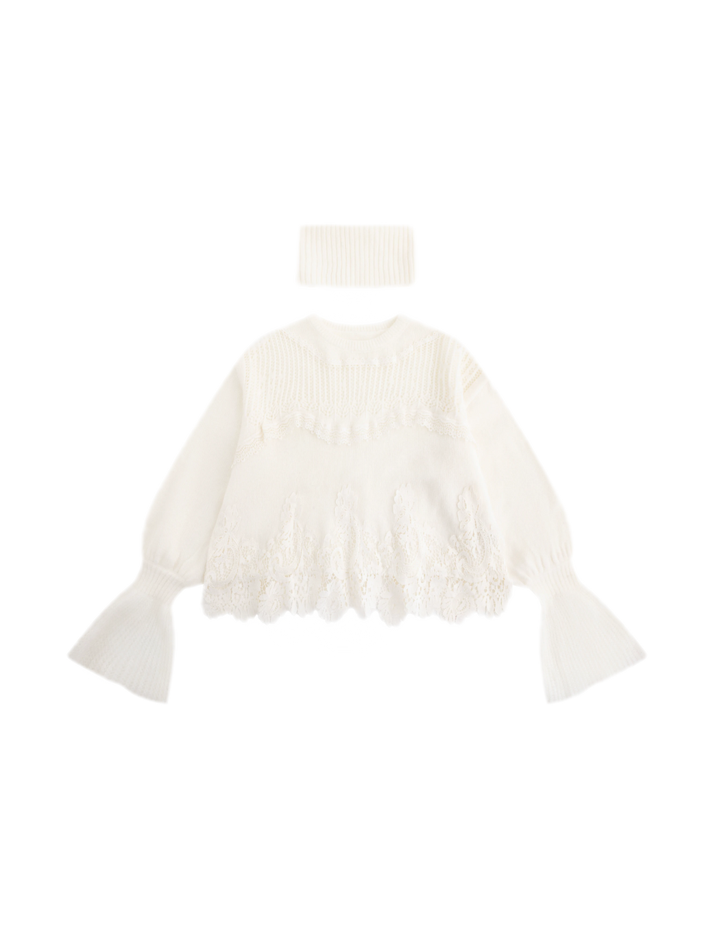White Mohair Lace Knit Sweater & Skirt Set