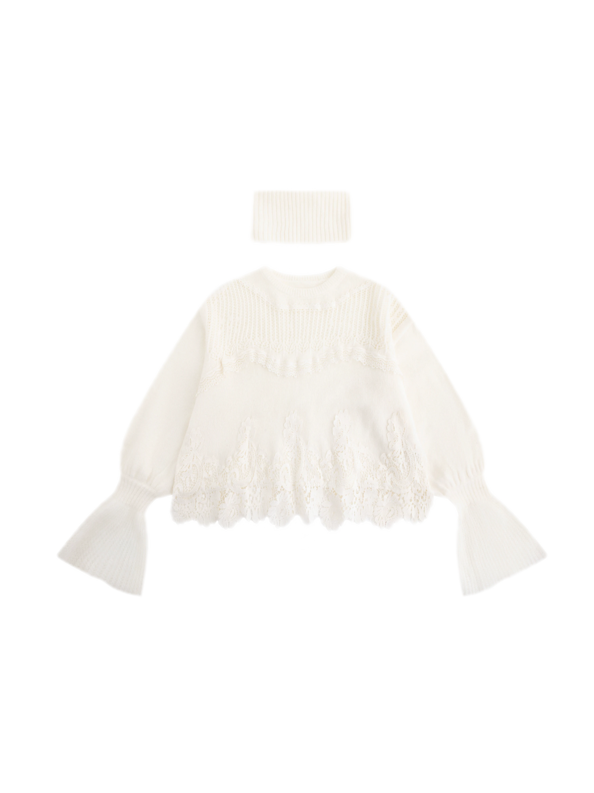 White Mohair Lace Knit Sweater & Skirt Set