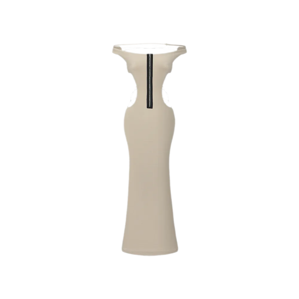 NOLA Back Tie Knit Maxi Dress – Off-Shoulder Bodycon Stretch Dress