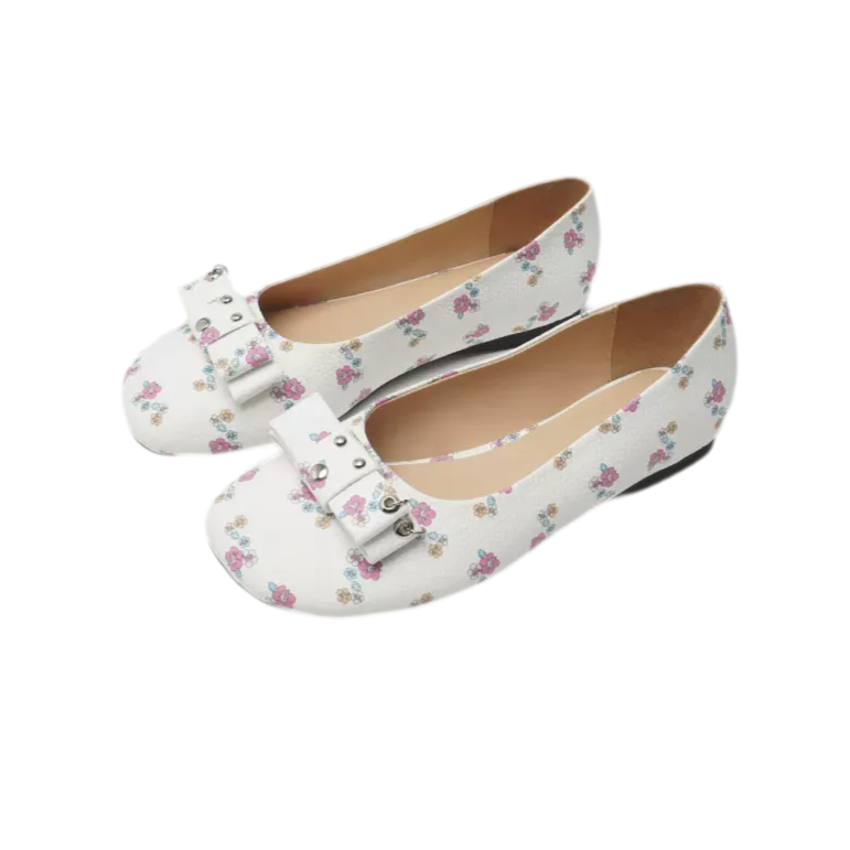 White floral bow ballet flats