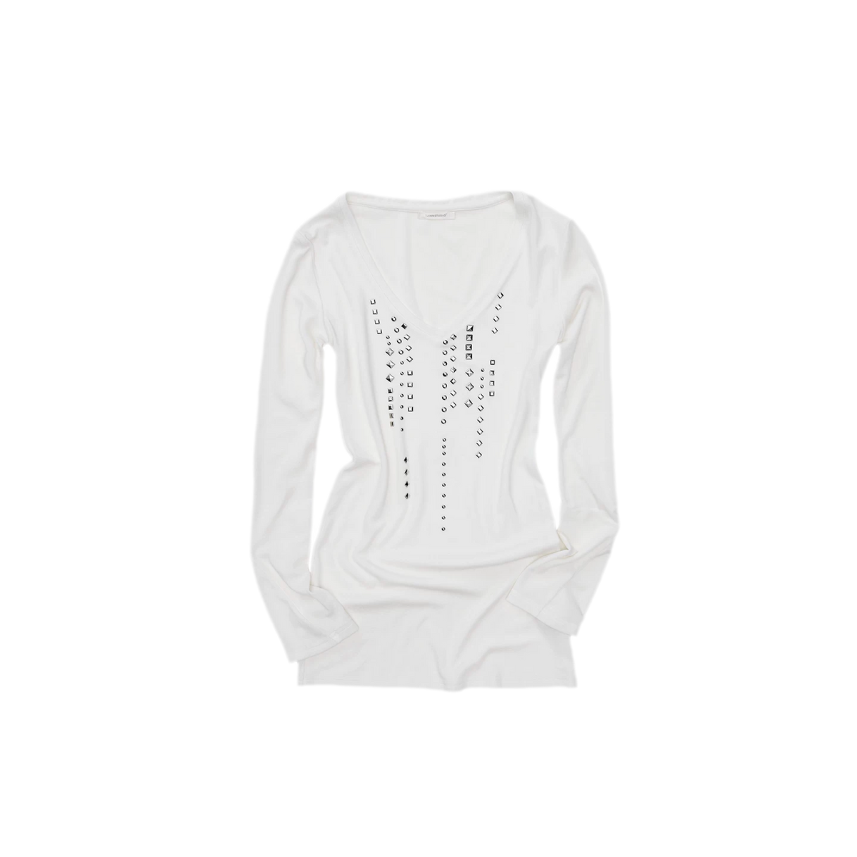 Rhinestone Rivet Fitted V-Neck Knit Top