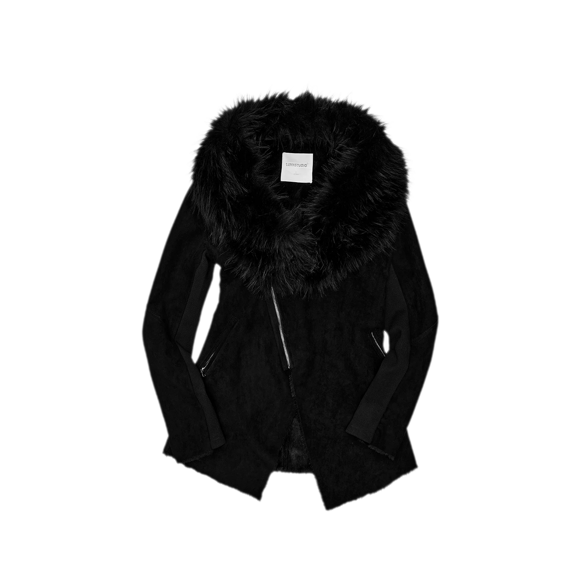 Suede-Look Slim Fit Coat with Oversized Faux Fur Collar