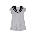 Retro navy collar pleated midi dress in heather gray