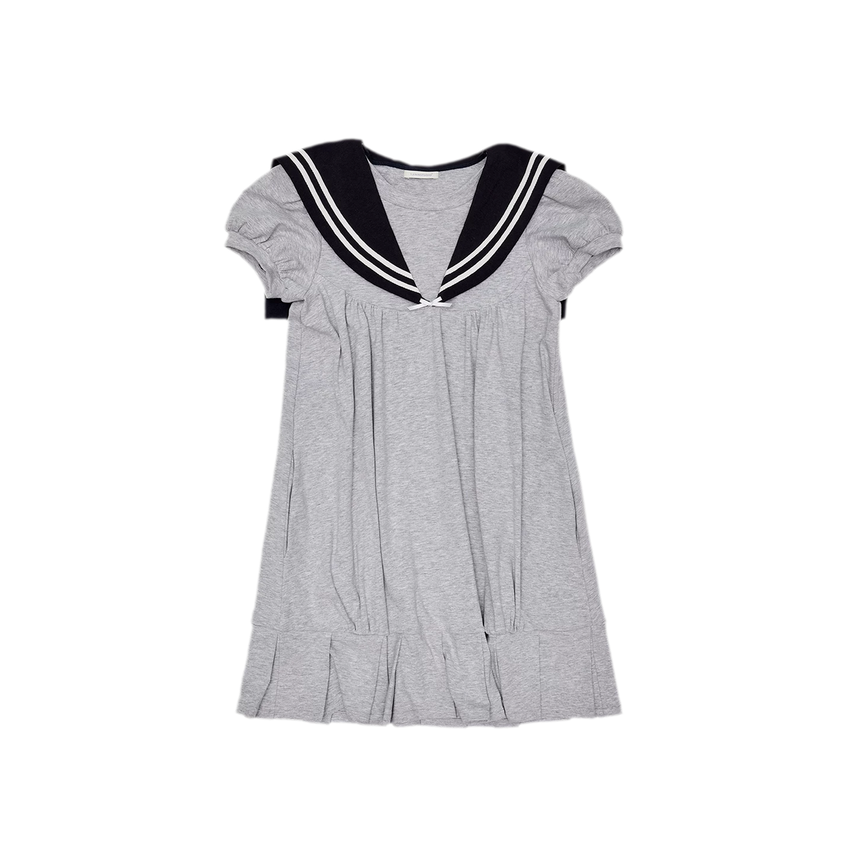 Retro navy collar pleated midi dress in heather gray