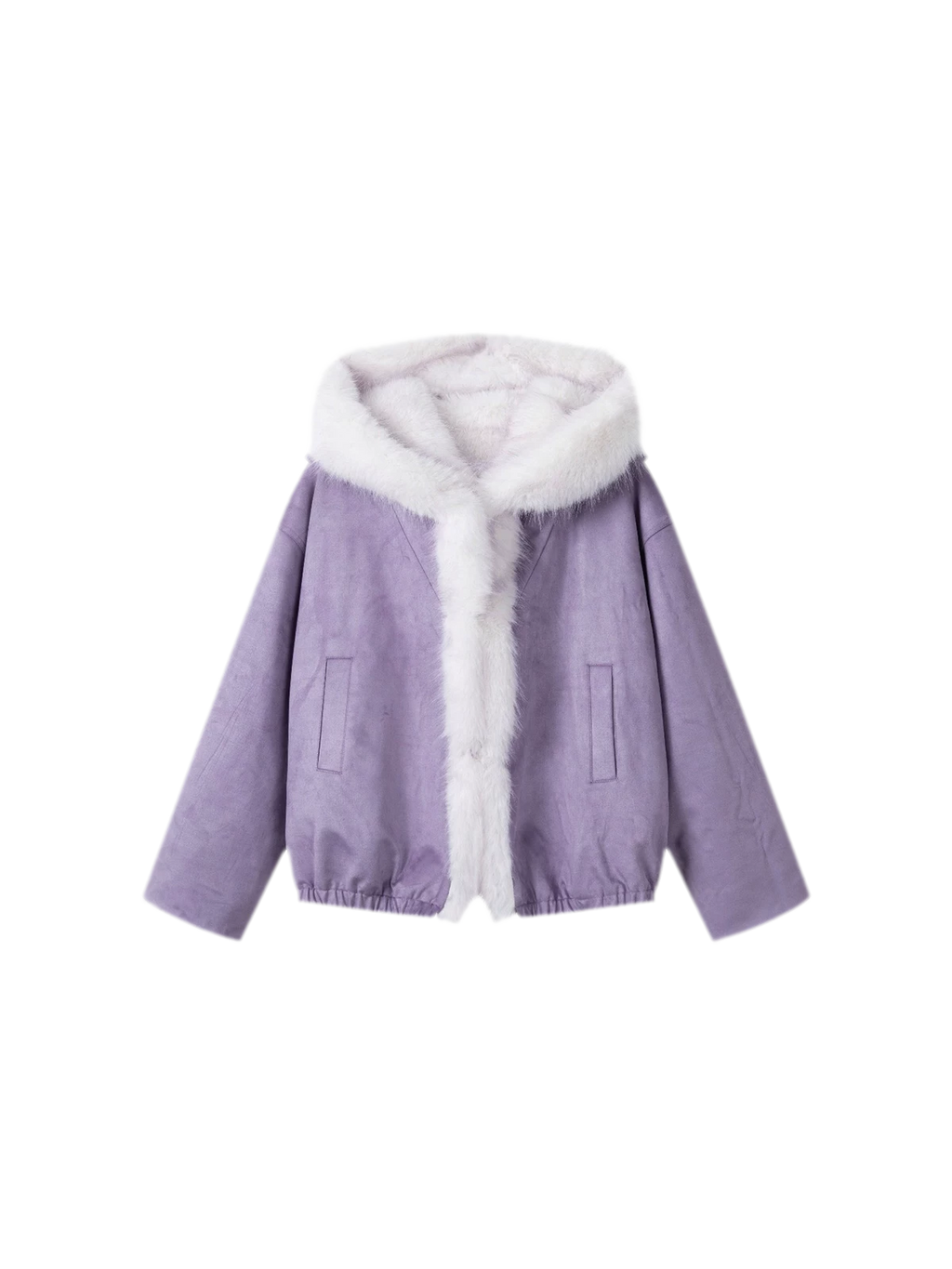 Reversible Suede & Plush Faux Fur Hooded Winter Jacket