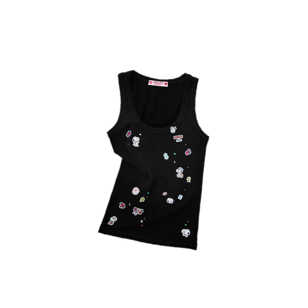 Washed Ribbed Scoop-Neck Rhinestone Tank Top