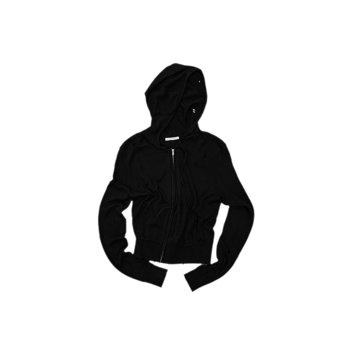Distressed Hooded Zip Knit Cardigan