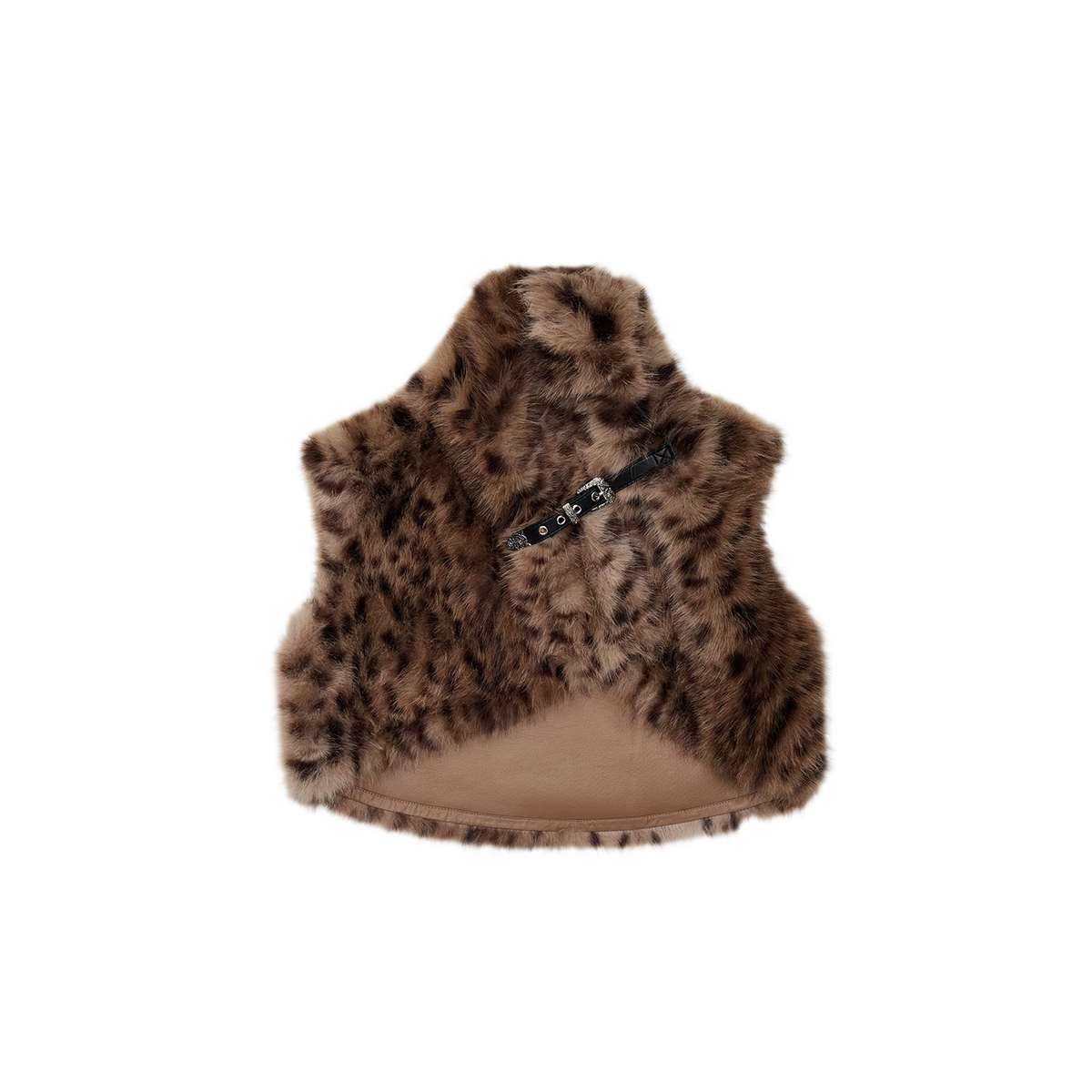 Belted Leopard Print Faux Fur Cropped Vest