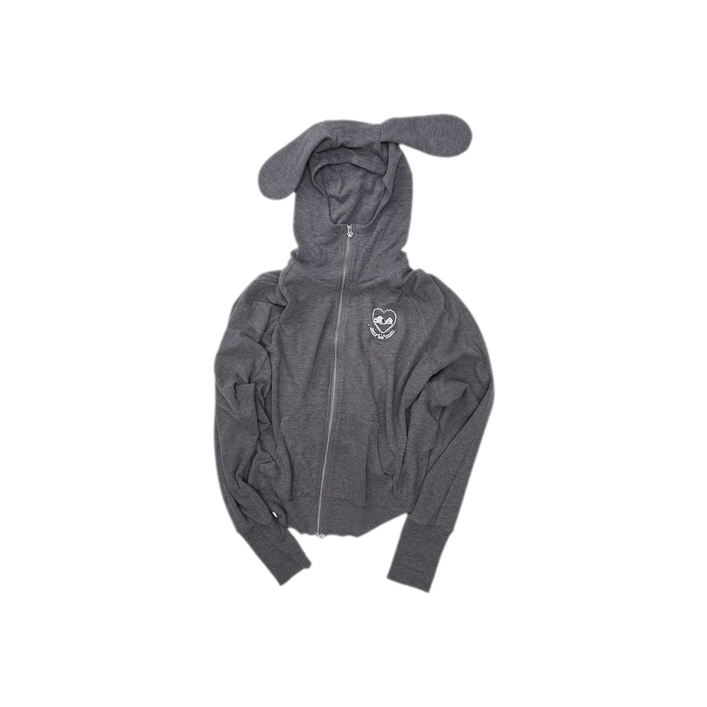 Brushed Knit Batwing Zip Hoodie Set with Dog-Ear Hood