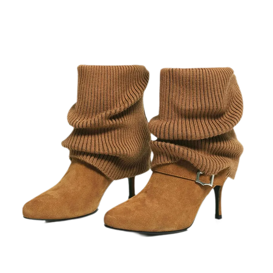 Suede pointed boots in coffee