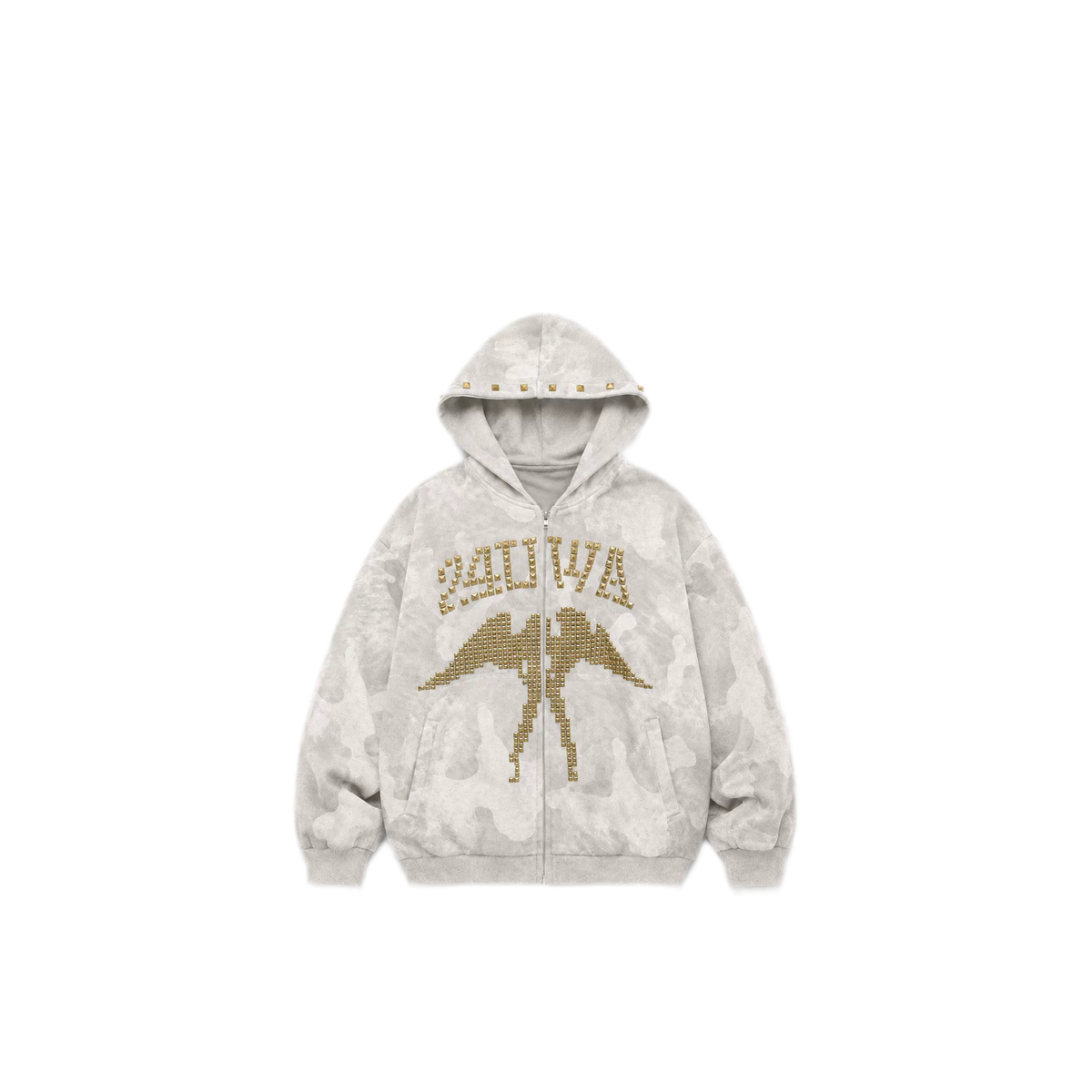 24ANS Camouflage Rhinestone Hoodie Sweatpants Set - white sweatshirt