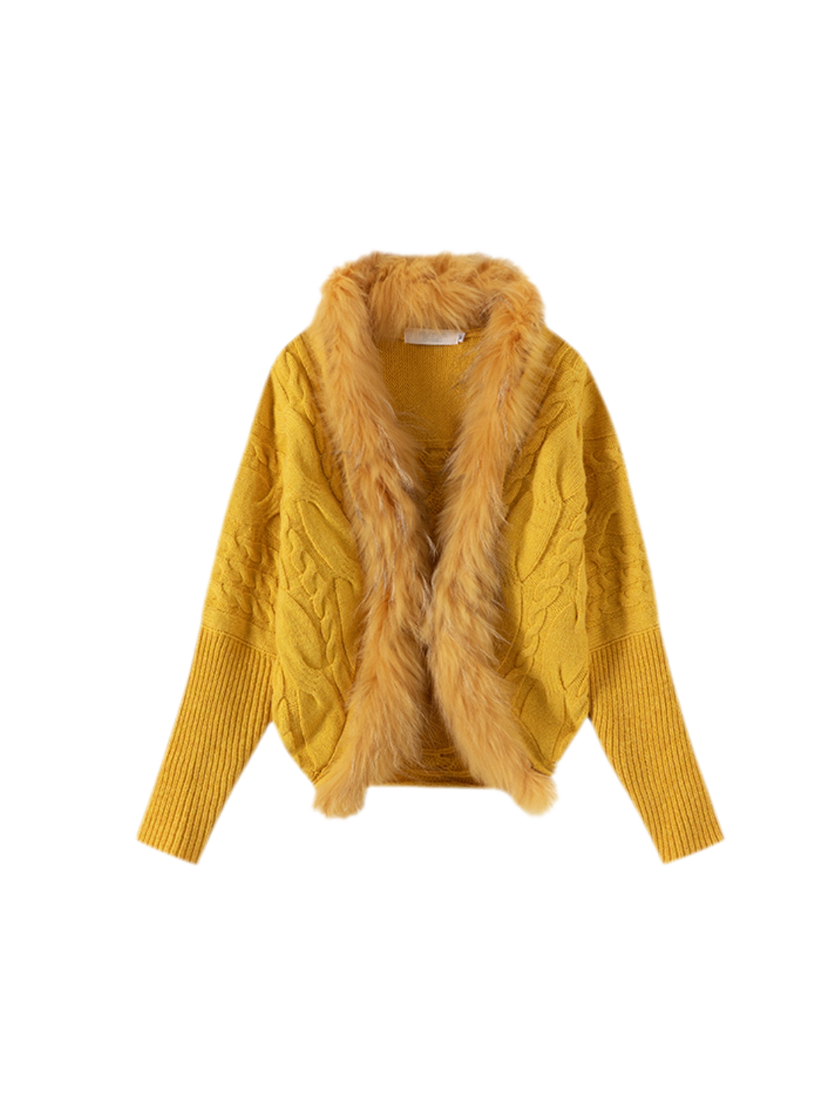 Retro Cable Knit Batwing Wool Cardigan with Fur Trim