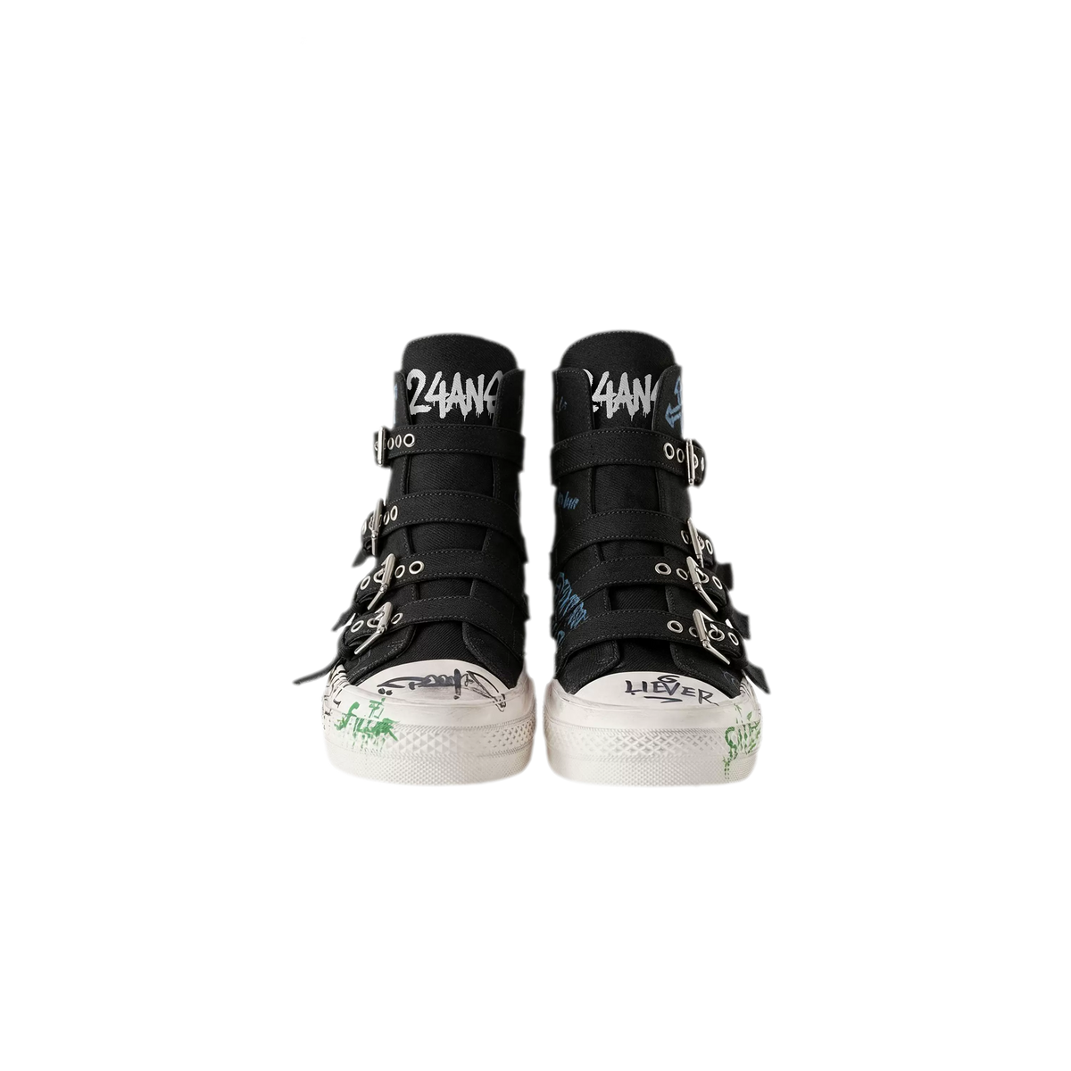 Black graffiti high-top sneakers