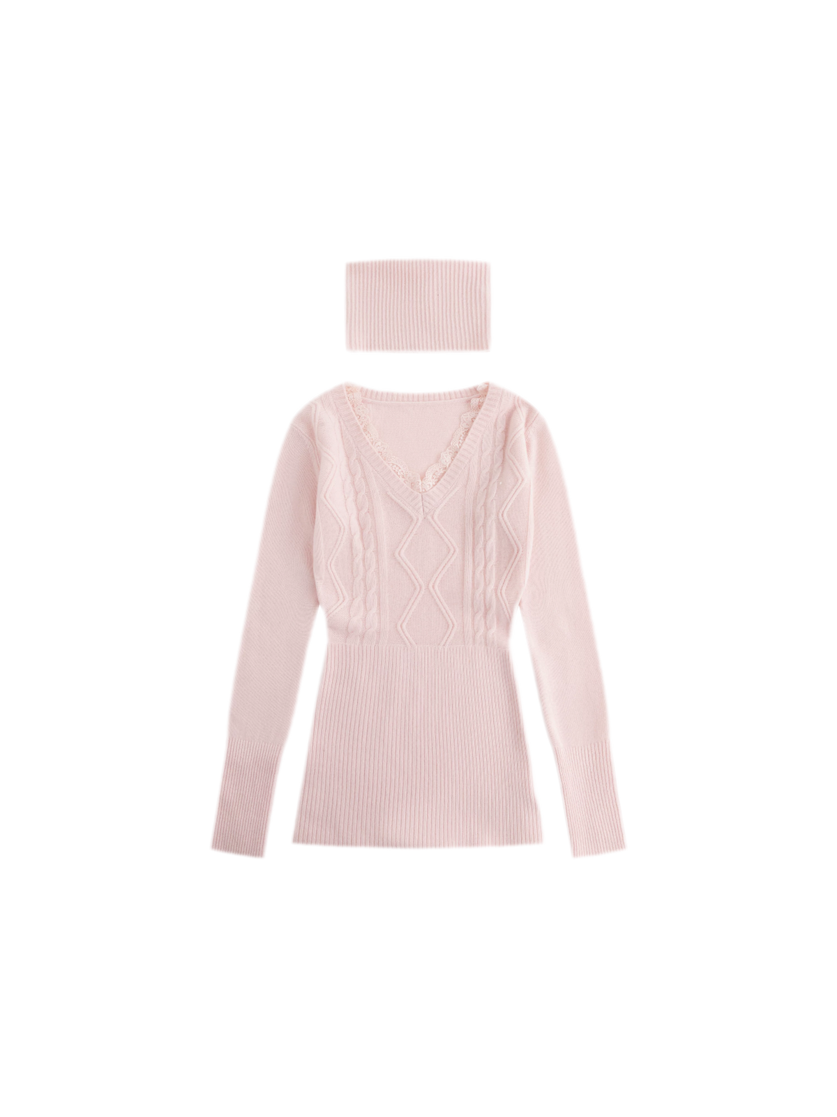 Merino Wool Fitted Bodysuit with Lace Neckline & Neck Warmer