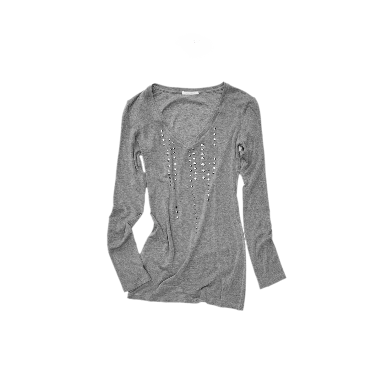 Rhinestone Rivet Fitted V-Neck Knit Top