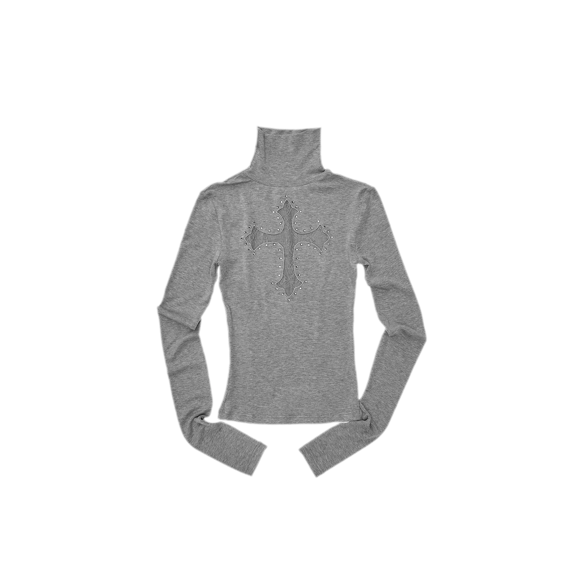 Rhinestone Lace Cross Fitted Turtleneck Knit Top