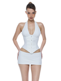 BUM STUDIO Structured Bustier &amp; Embroidered Mini Skirt Set