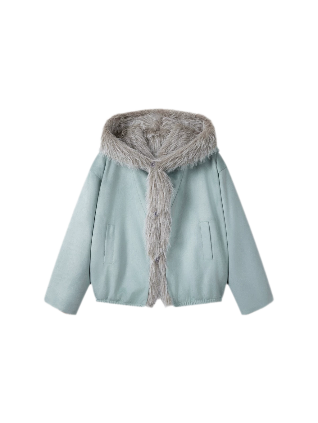 Reversible Suede & Plush Faux Fur Hooded Winter Jacket