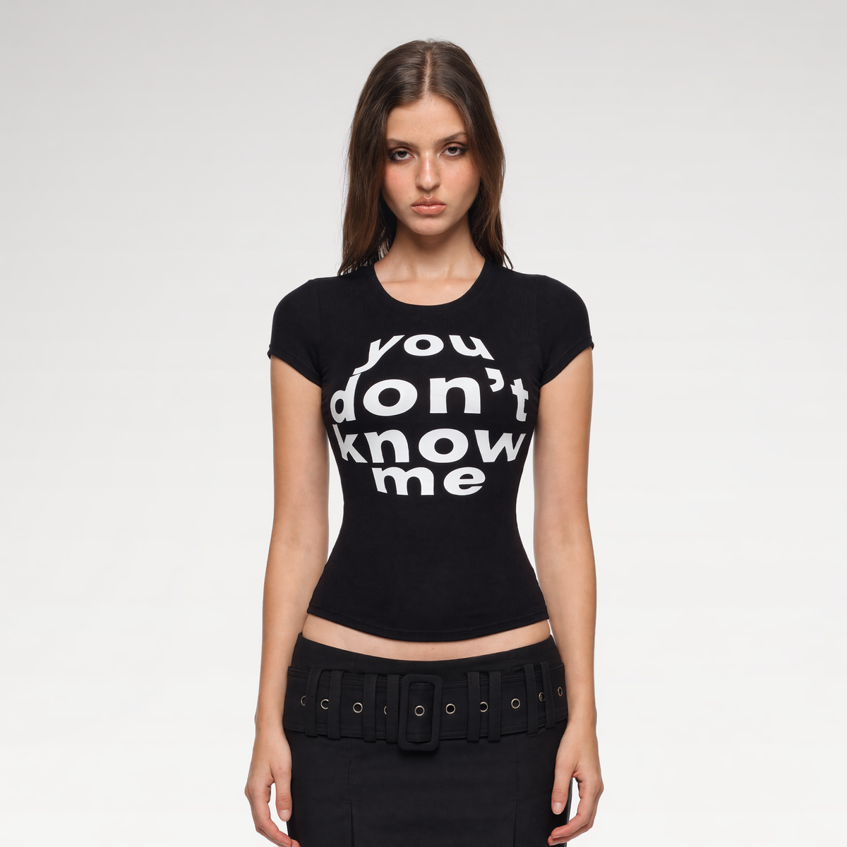 BUM STUDIO Slim Puff Logo Tee – Y2K Baby Tee with Raised Logo