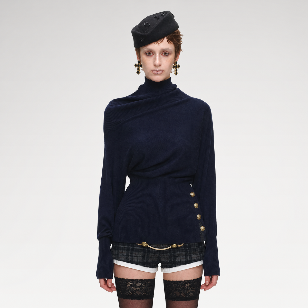 Acetate cashmere batwing turtleneck sweater
