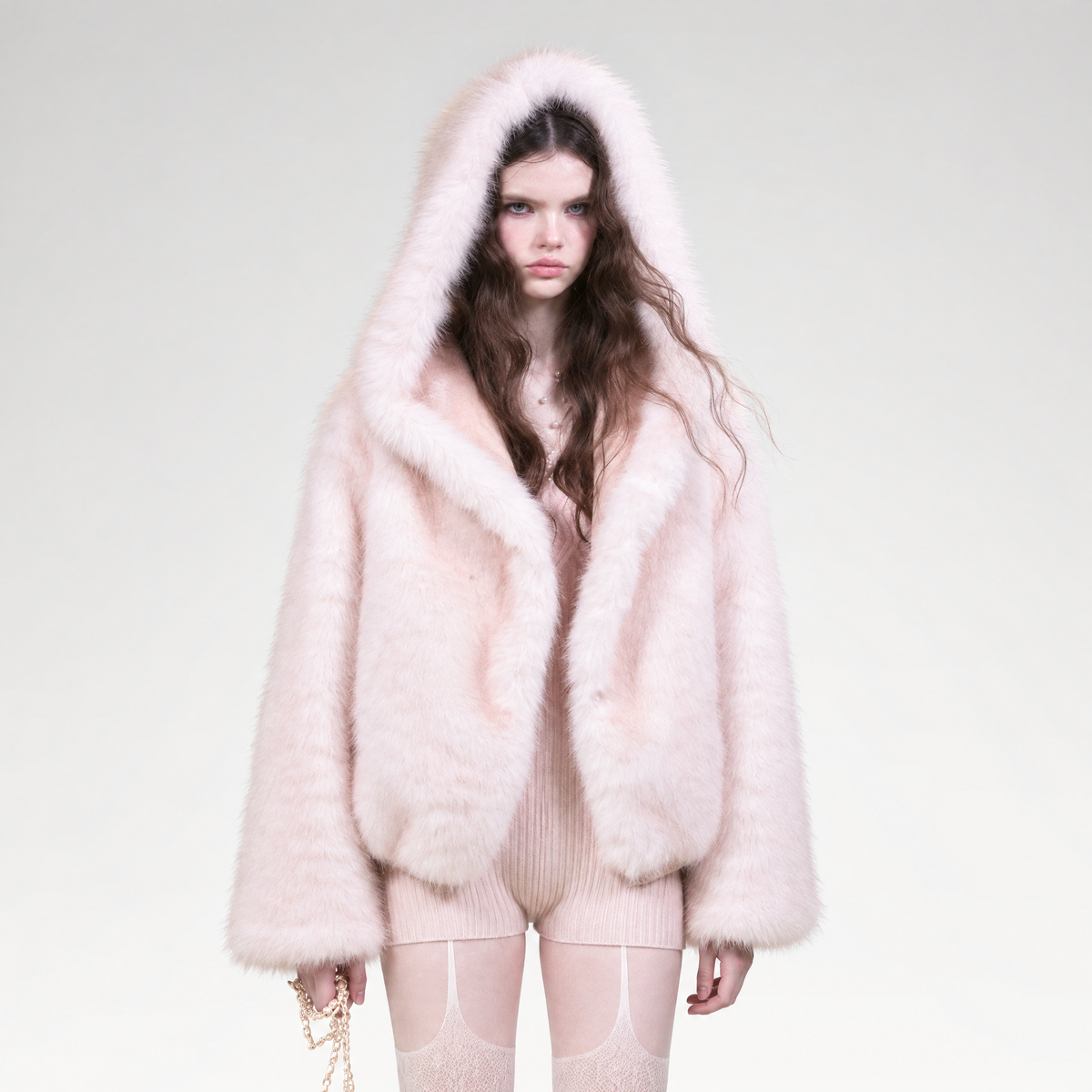Reversible suede and faux fur hooded winter jacket