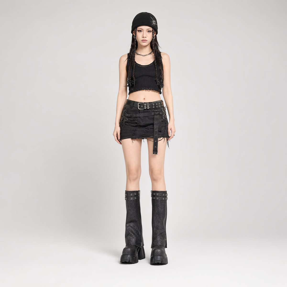Platform Ankle Boots – Black Chunky Lug Sole Lace-Up Height-Boosting Boots